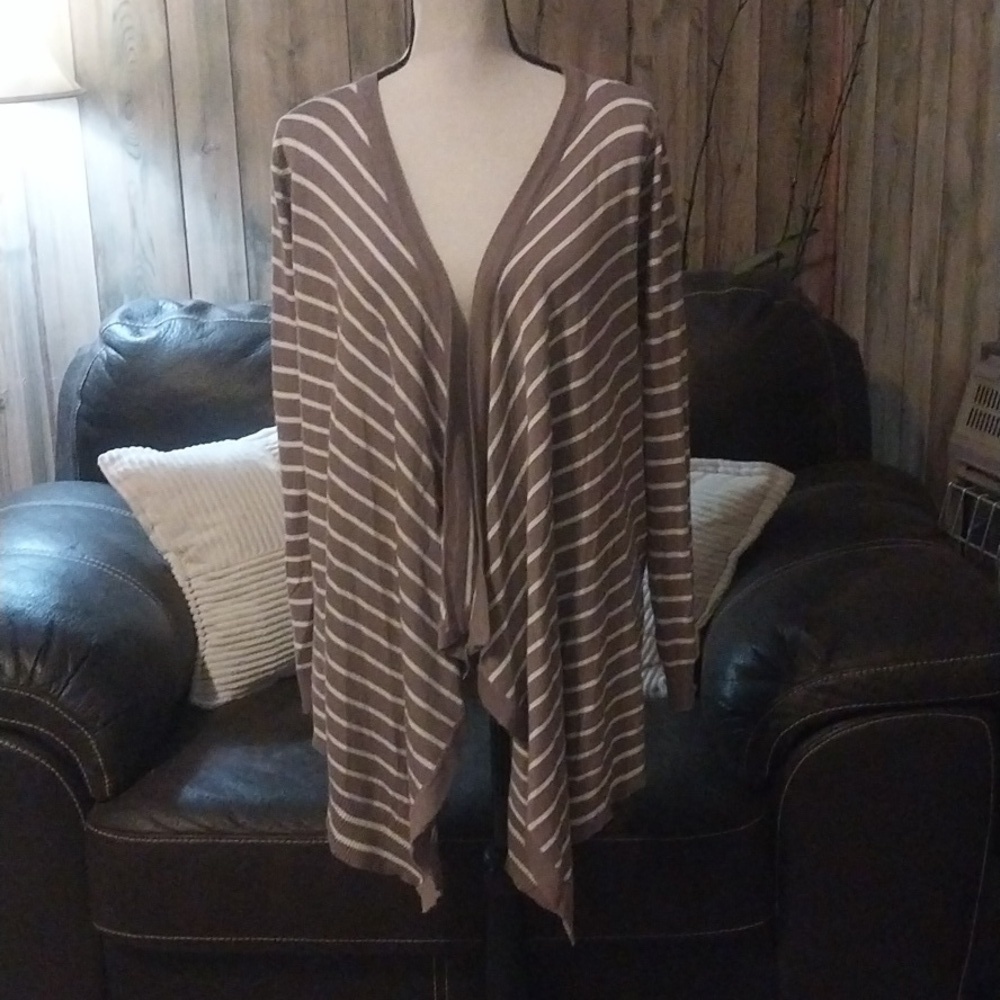 Bajee Collection Taupe & White Open Waterfall Cardigan Size ML